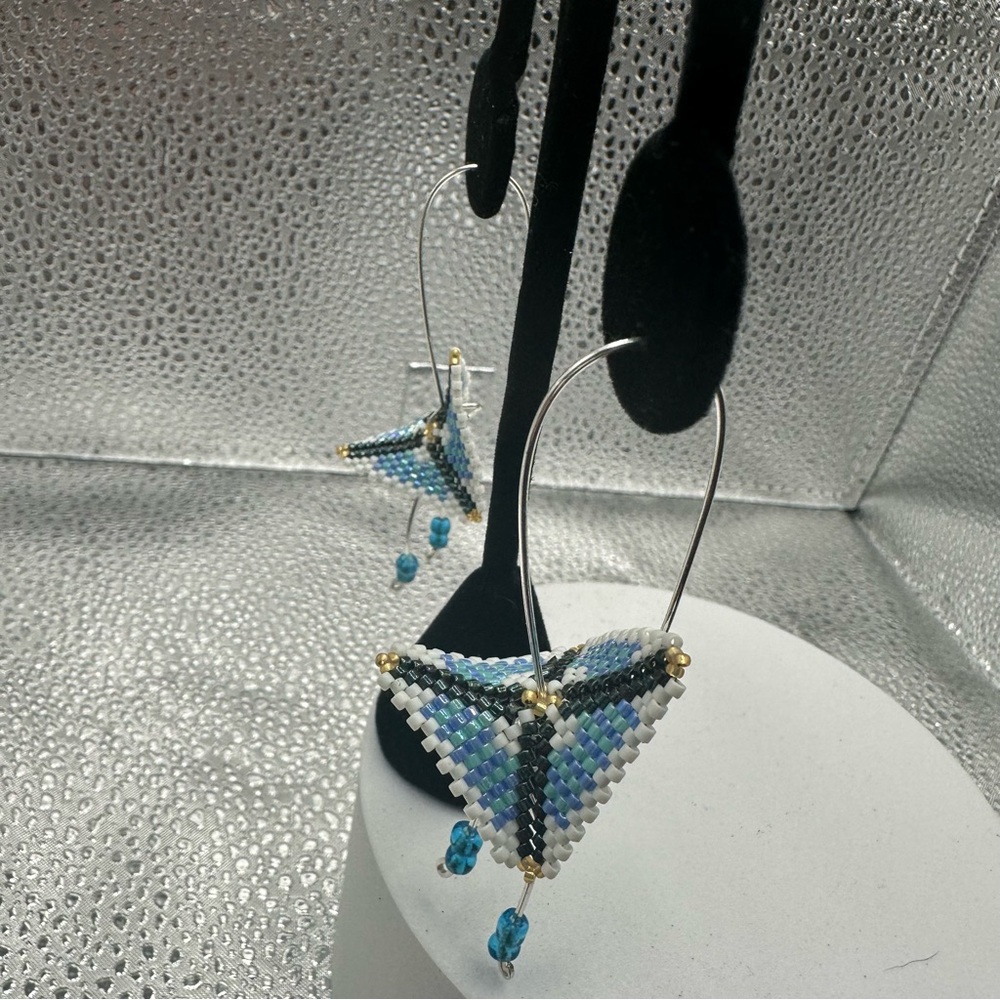 Chic Silver and Blue Beaded Earrings